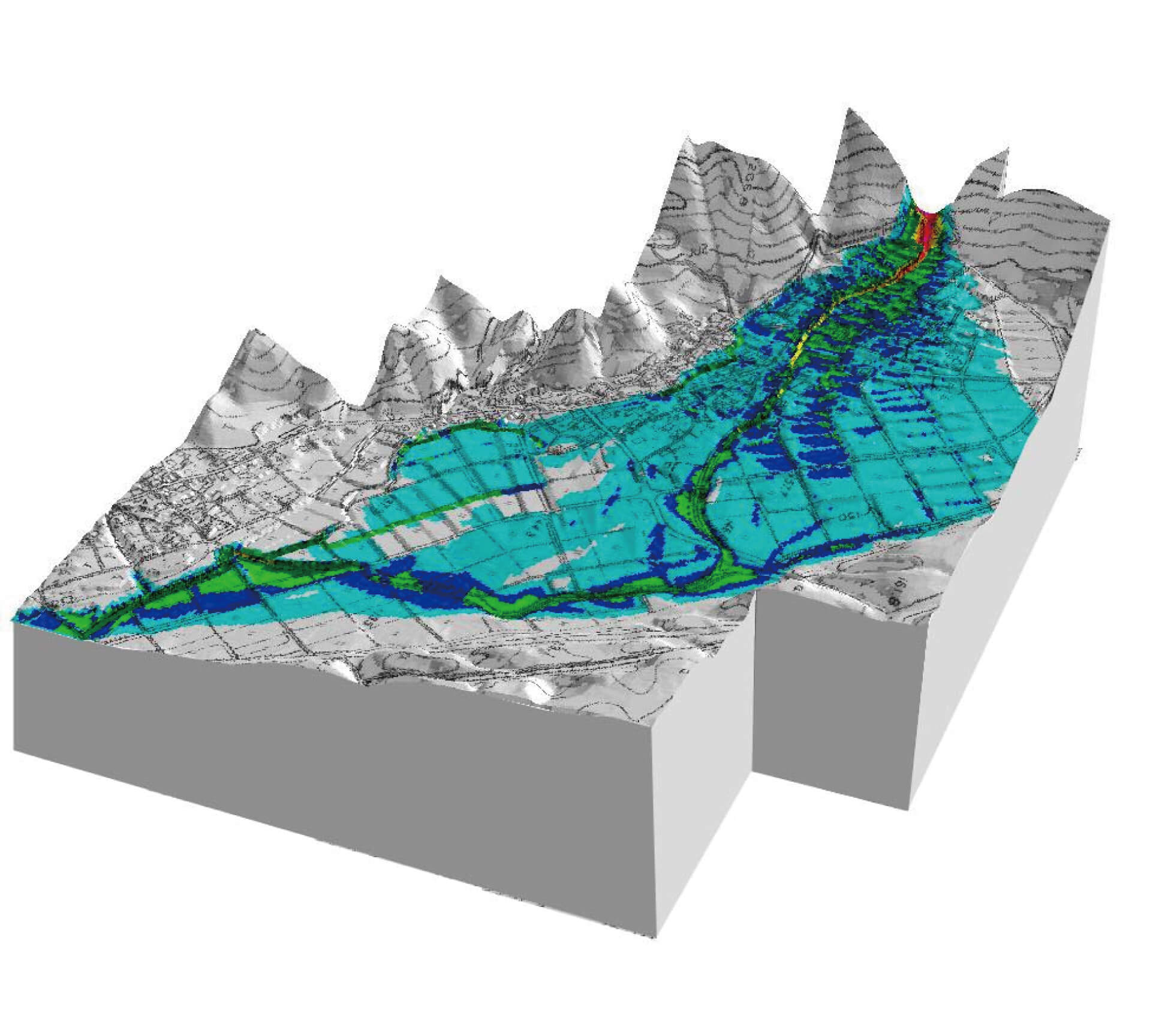 An example of three-dimensional visualization of a debris flow calculation result