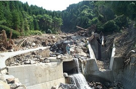 Investigation of facilities in the area damaged by debris flow (Tarumizu City, Kagoshima Prefecture in 2005)